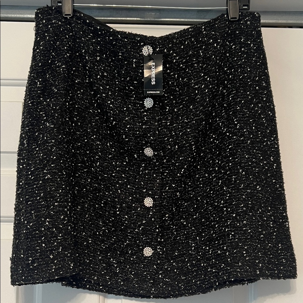 Black & White Bouclé Skirt w/Crystal Buttons - NWT